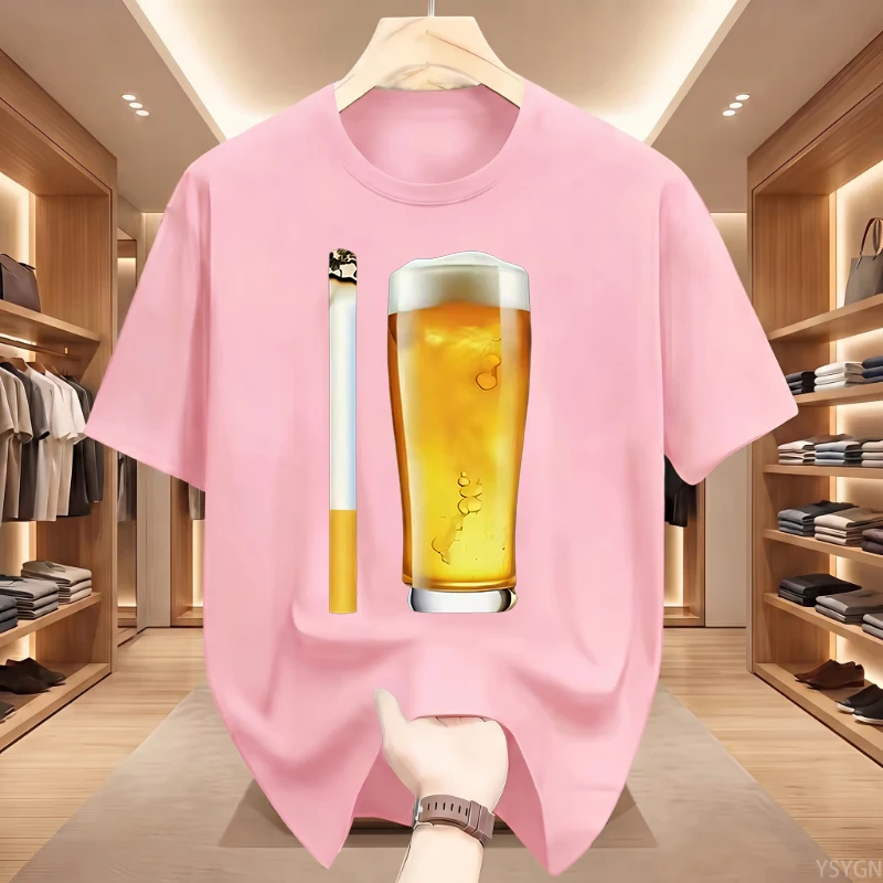 Funny Meme T-shirt Cigarette and Beer Humor Joke Print T Shirt Men Fashion Casual Short Sleeve Streetwear Women Clothes Tops