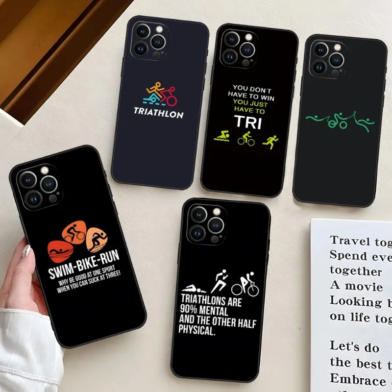 Triathlon Swim Bicycle Marathon Phone Case For Iphone 15 Pro Max 14 Mini 13 12 11 X Xr Xs 6 15 7 8 Plus Back Cover