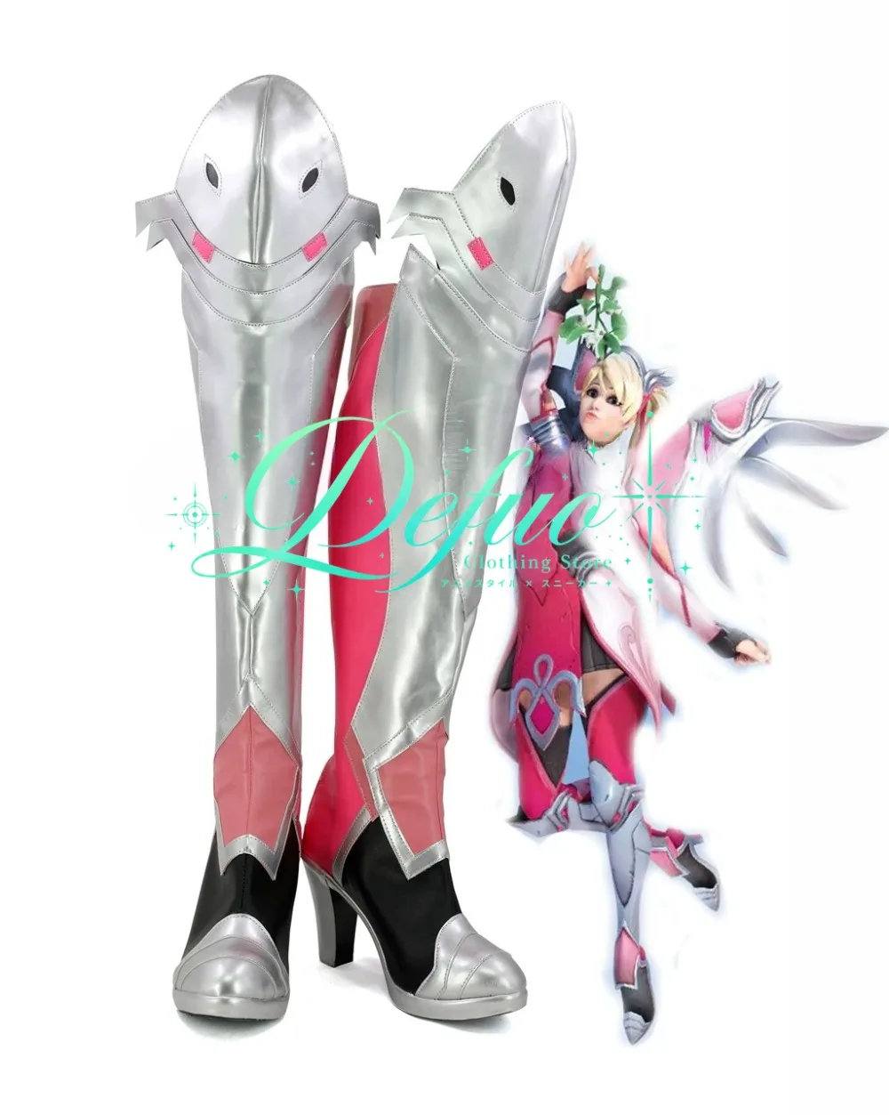 Mercy Pink Costume Cosplay Shoes Custom Made for Valentine's Day Gaming Event Stage Show and Photo Shoot