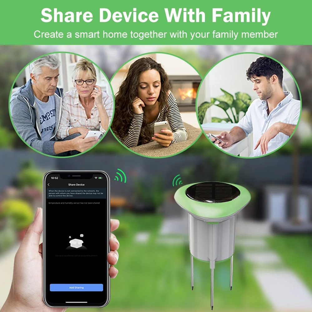 Smart WIFI Solar Soil Tester Sensor Moisture Temperature Humidity Meter Waterproof With Battery Tuya APP Timer Monitor Detector