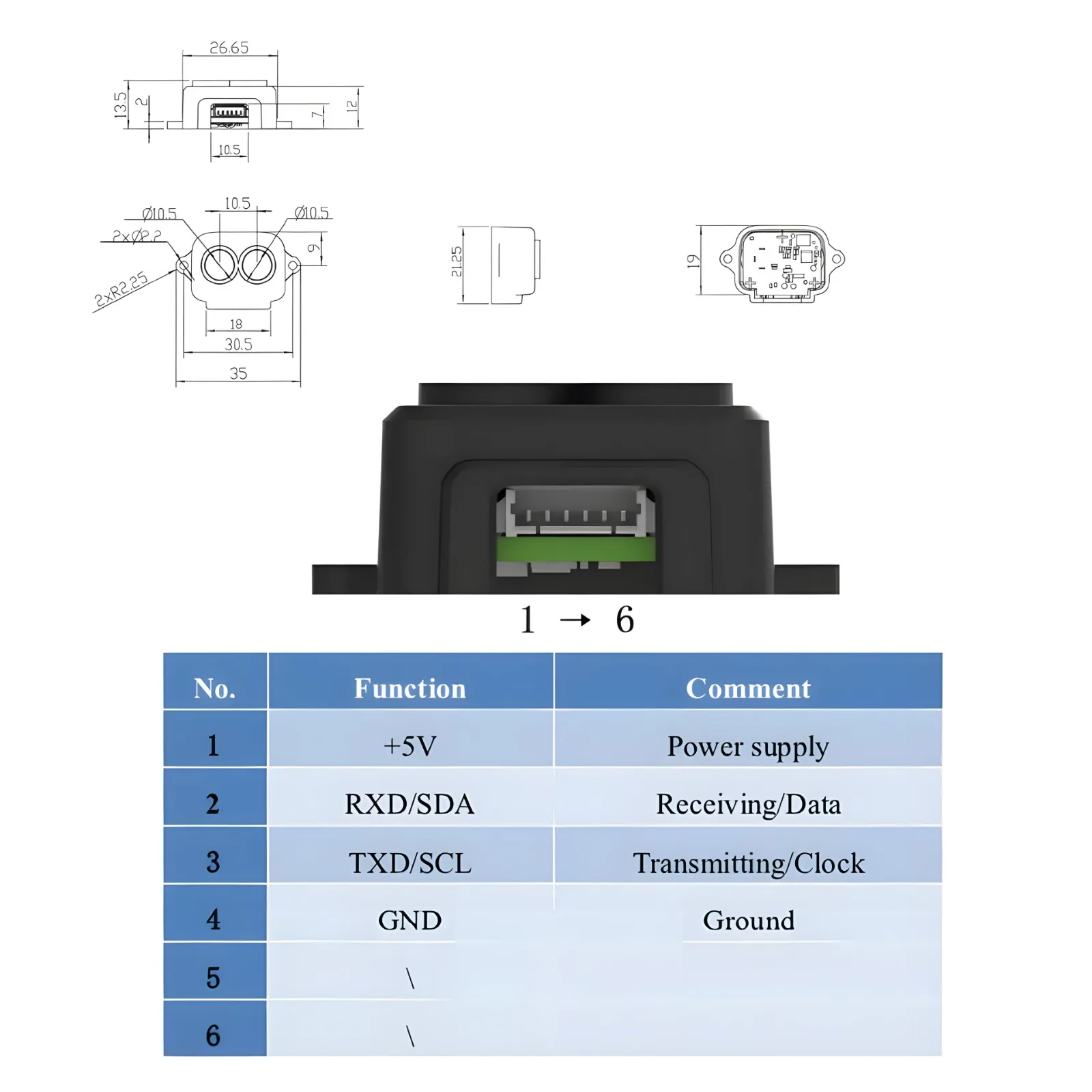 Imagem -04 - Micro Range Finder Sensor Single-point Micro Ranging Module 5v Uart Iic Interface 6p 1.25 mm Cabo Tf-luna