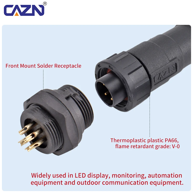 Waterproof Threaded Panel Mount Low MOQ 2-12 Pin Male Female E10 Solder PCB Socket Receptacle for Industrial Control Cabinet