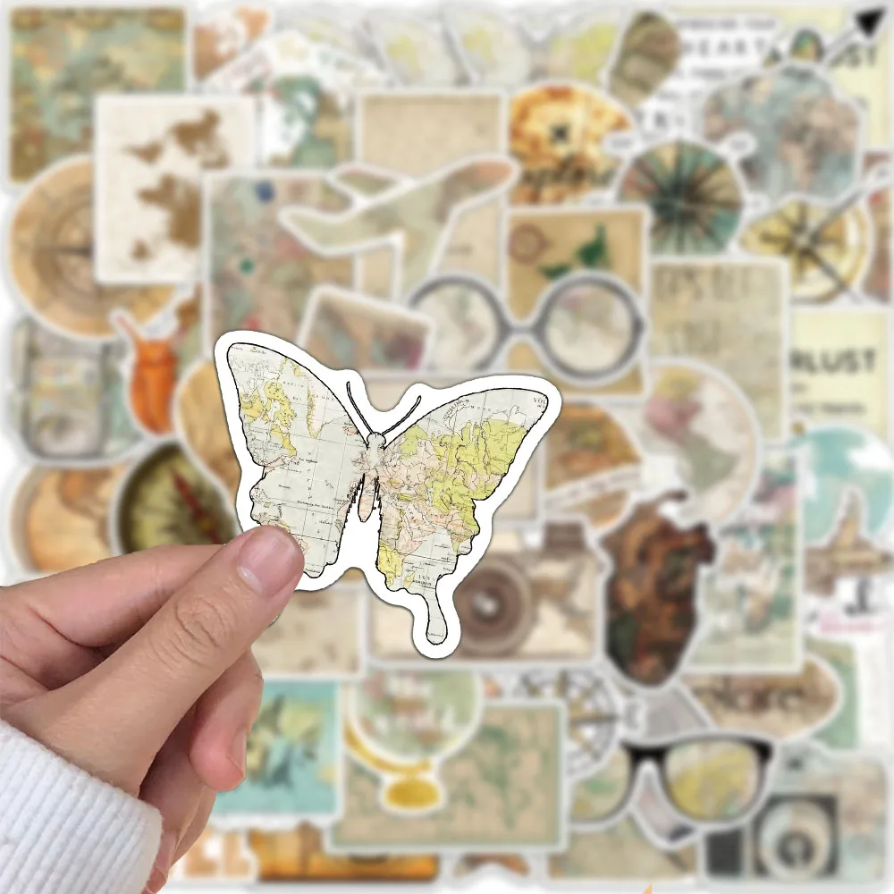 50 قطعة من خرائط السفر الإبداعية، وخرائط الطائرة، والمشاهد، والملصقات الرجعية، والنمط الإضافي، والكتب اليدوية المتخصصة، والملصقات الزخرفية