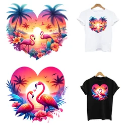 Heat Thermal Transfer Thermoadhesive Fusible Patches Clothing Iron On Ironing T Shirt Stickers Heart Shape Sunset Flamingo TOP