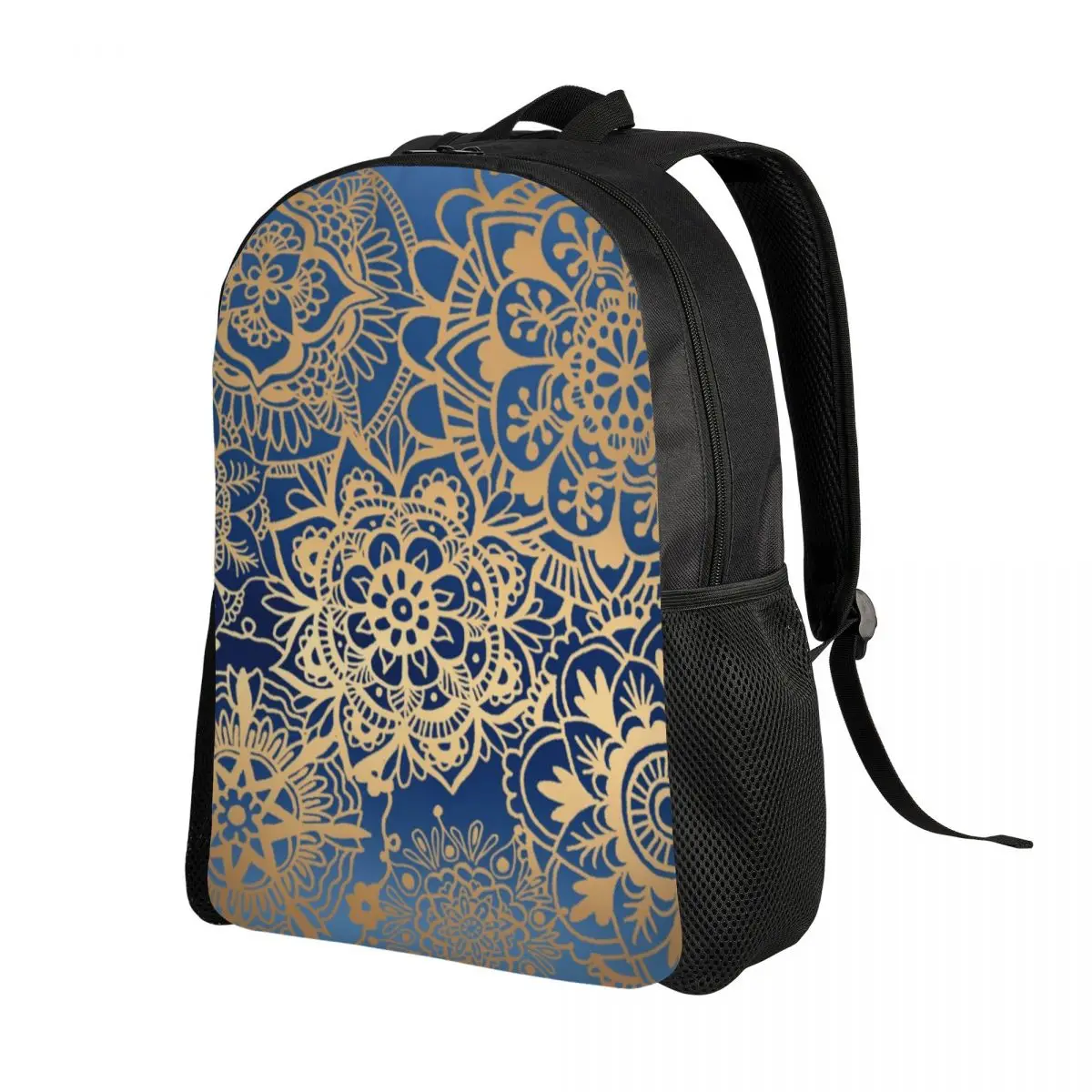 Blue Gold Mandala Backpack for Women Men College School Students Bookbag Fits 15 Inch Laptop Buddhism Flower Bags