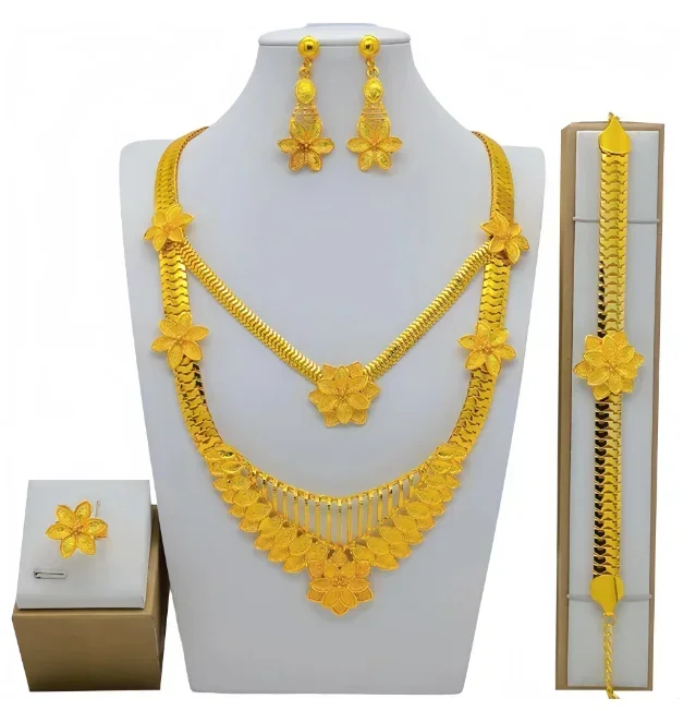 Conjunto de collar y pendientes redondos de cobre para mujer, joyería Etíope para fiesta nupcial nigeriana, Color dorado, Dubai africano, moda