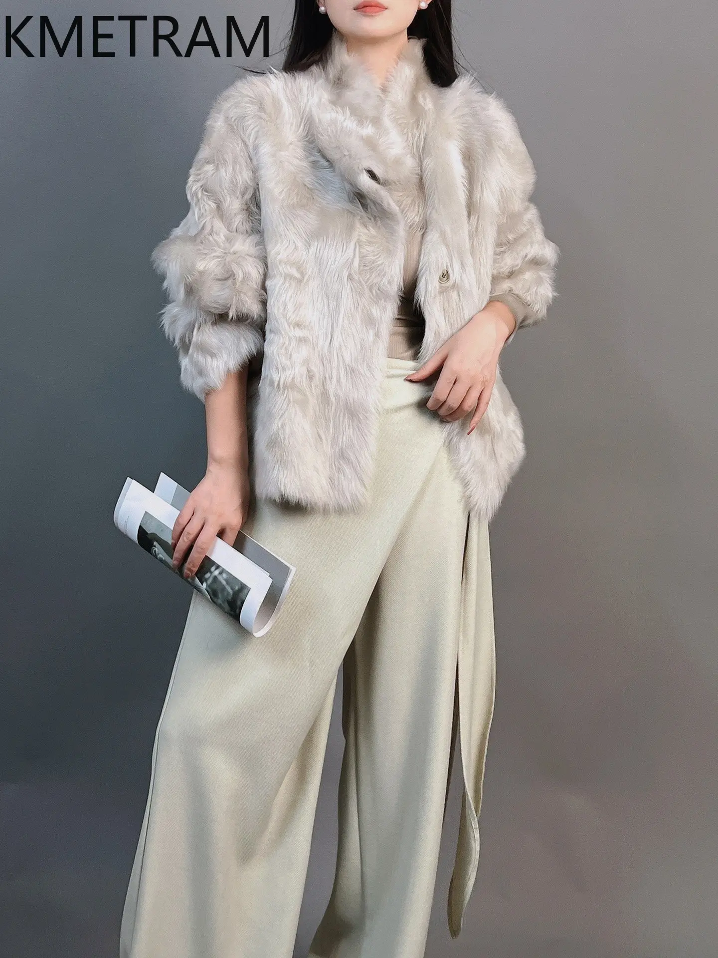 KMETRAM 100% Natural Sheepskin with Wool Attached Jacket Woman Short Reversible Real Fur Coat Winter Clothes 2026 Fourrure
