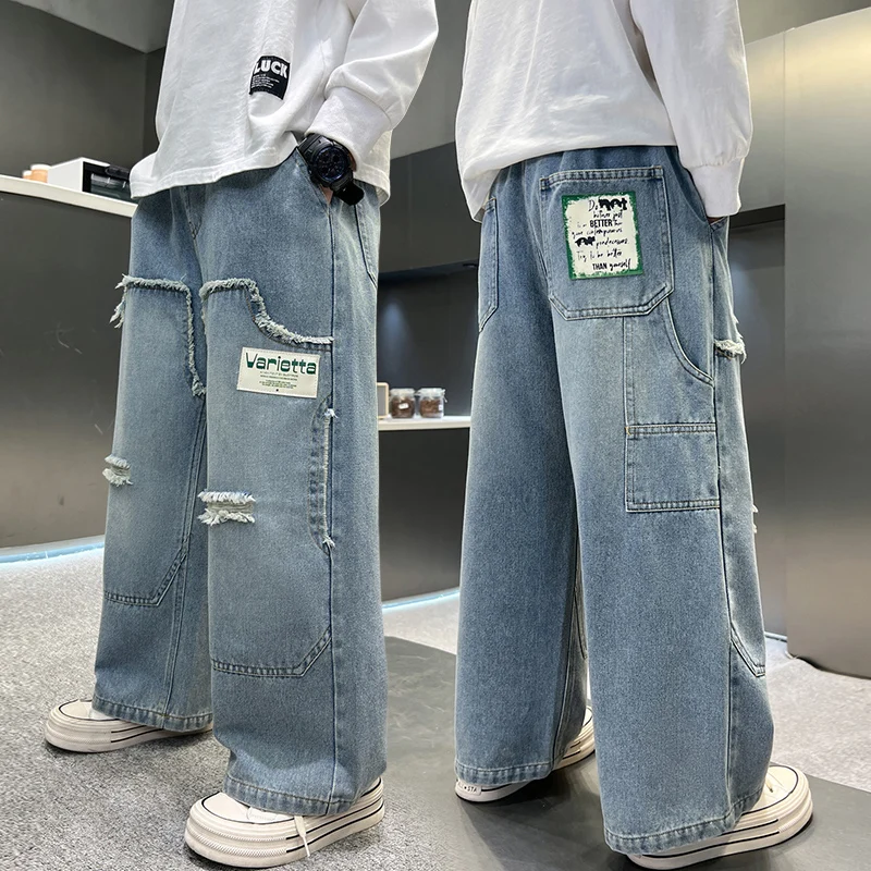 New 2025 Boys' Casual Korean Style Autumn and Winter Loose Simple Denim Jeans High Quality.4-15year