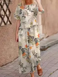 2023 Summer Floral Wide Leg Tracksuits Female Women Casual Cotton Matching Sets ZANZEA Bohemian Printed Short Sleeve Pant Sets