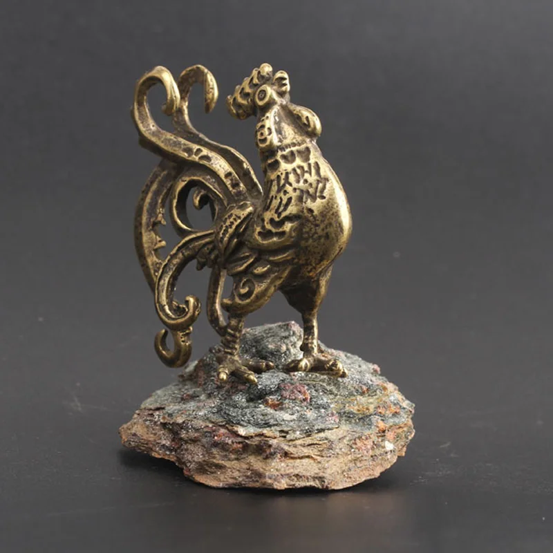 Convenient Useful Chicken Statue Decor Display Home Keychain Ornament Pendant Antique Brass Chinese style Convenient