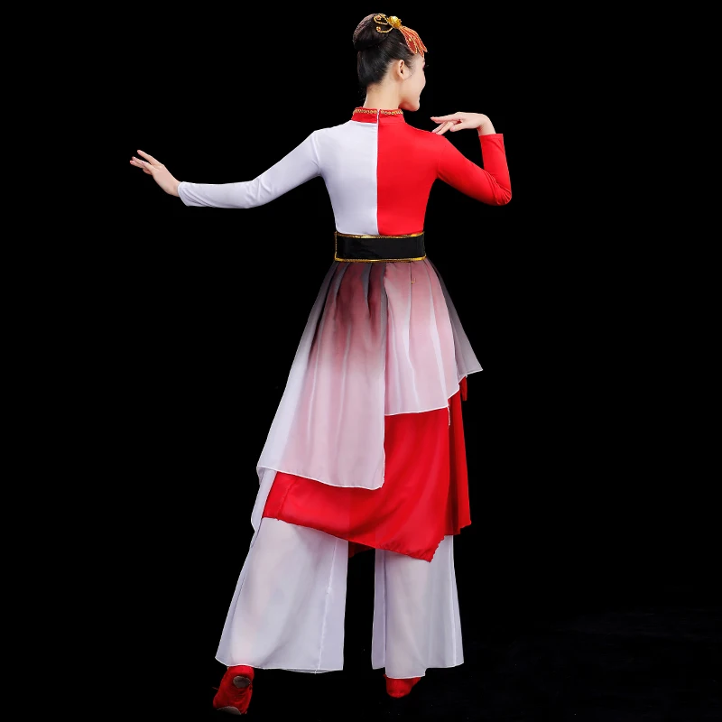 ชุดนักเต้นสไตล์จีนชุดนักเต้นแบบเรียบง่ายชุดแฟนๆชุดเต้นรำกลองชุดเต้นรำ