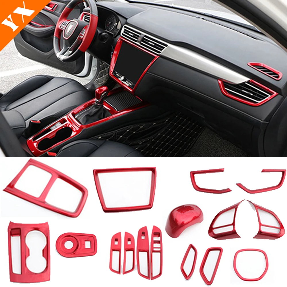 For Roewe I5 Accessories 2018-2020 Red Look Trim Car Window Glass Lift Center Console AC Conditioner Switch Panel Steering Wheel