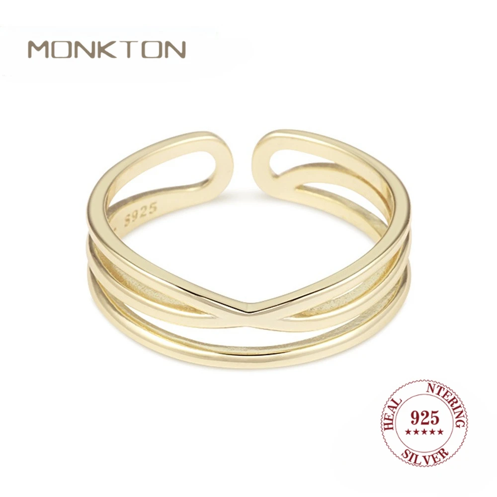 

Monkton 925 Sterling Silver Open Ring Minimalist Layered V-Shape Design Adjustable Finger Ring for Women Trendy Jewelry