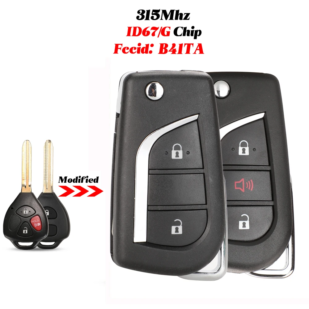 

jingyuqin Modified For Toyota Prius Hilux Etios Vios Yaris Innova Sw4 Camry Remote Car Key 2/3BTN 315MHz ID67/G Chip B41TA Fob