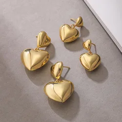 HECHENG,ss Steel Metal Heart Love Stud Earrings 18K Gold Plated Waterproof Jewelry Accessories Gift