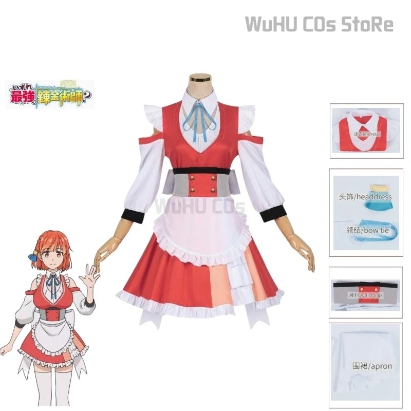 

New Anime Cosplay Possibly the Greatest Alchemist of All Time Maria Cosplay Costume Red White Maid Dress Bow Tie Headwear Set