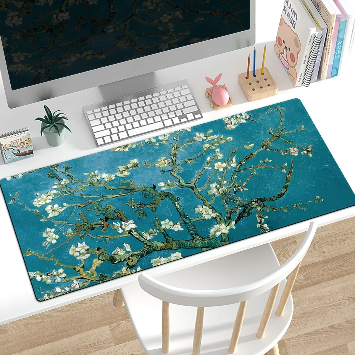 

Large desk mat Oversized mouse pad Extended mouse pad desk mat office accessories Computer keyboard laptop teal Apricot tree