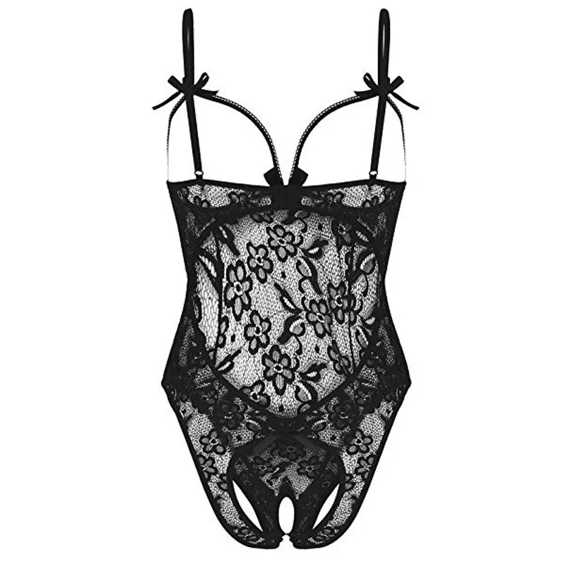 Sexy Lingerie Jumpsuit Lace Dark Pattern Open One-piece Lingerie Set Women's Spaghetti Strap Bodysuit Backless One Piece Pajamas