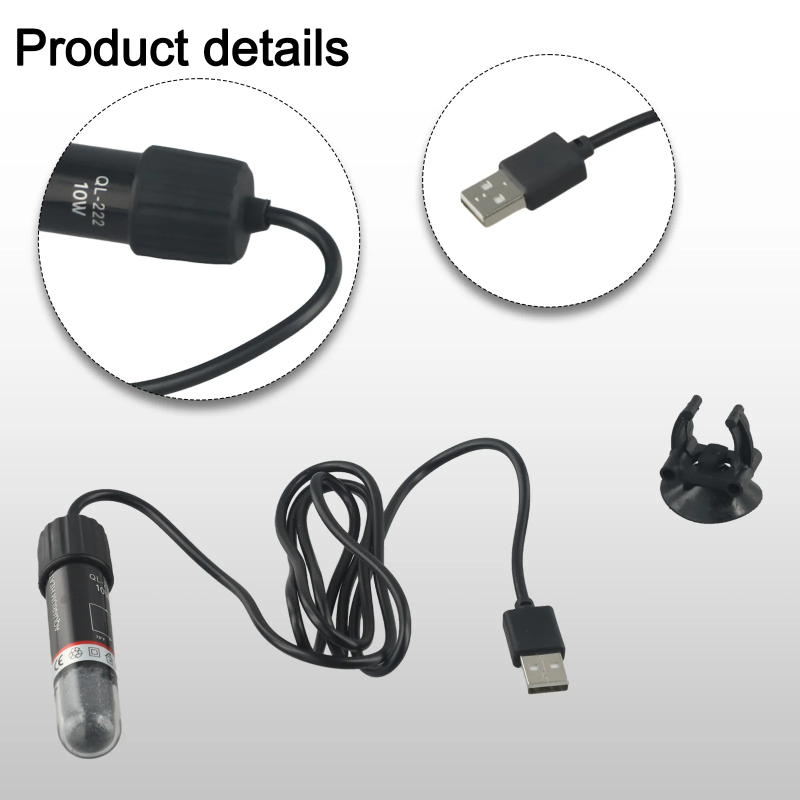 About 130cm Wire Length Small Aquarium Heater DC5V Voltage High-quality Quartz Glass Intelligent Thermal Sensor