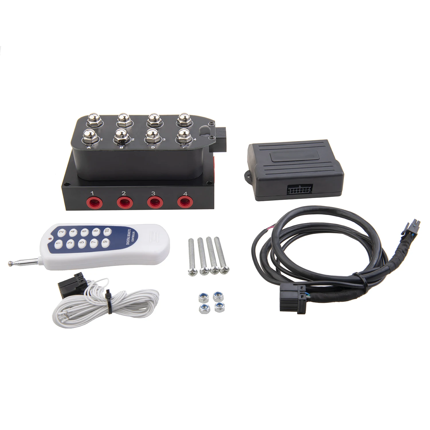 

One Key Lift Air Ride Suspension Kit 12v 8 Valves Solenoid Manifold Valve with 10M Range Wireless Remote Controller 0-200psi