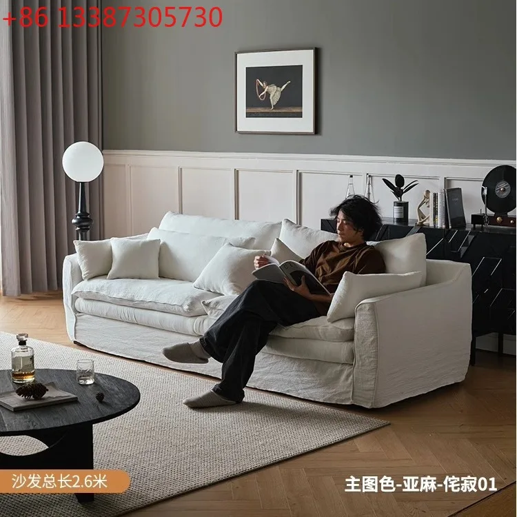 

Nordic small apartment living room fabric removable and washable sofa wabi sand wind straight row
