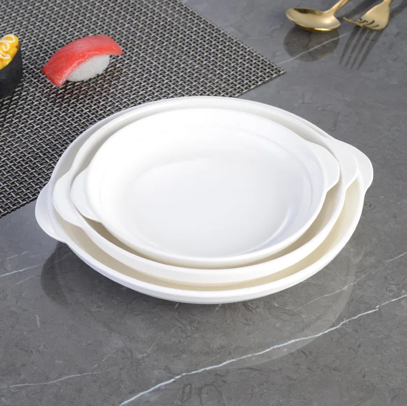 

Double Handle White Ceramic Dish Serving Steamed Eggs Fish Head Abalone Dipping Plate Bread Dipping Plates