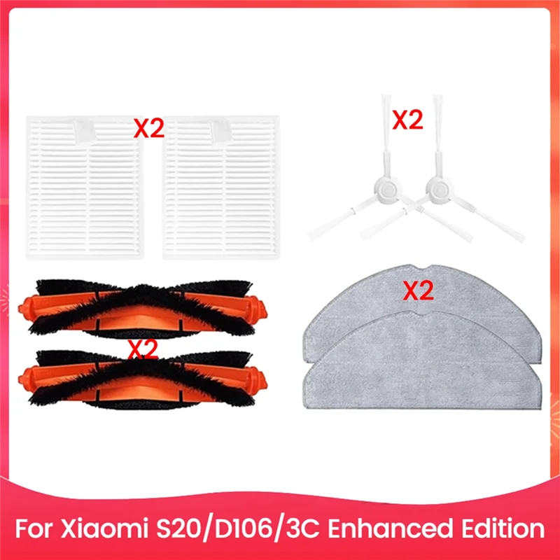 B83B-For Xiaomi S20 E12 E10 B112 C103 Vacuum Cleaner Replacement Parts Main Brush Side Brush Filter Mop Cloth Set