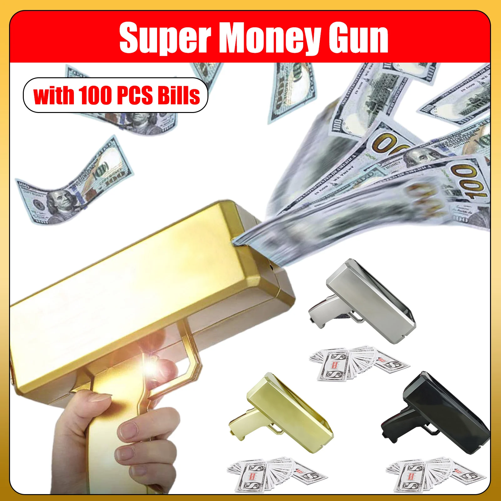 Lustige Regen Geld Gun Spielzeug Mit 100 PCS Bills Outdoor Banknote Gun Spielzeug Bargeld Kanone Für Geburtstag Hochzeit Weihnachten Party liefert