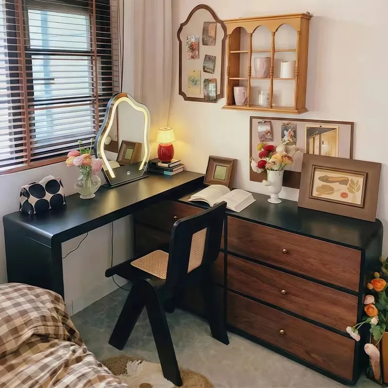 Luxury Medieval Solid Wood Spliced Vanity Dresser Combo, Multi Drawer Storage Chest Cabinet for Master Bedroom Home Furniture