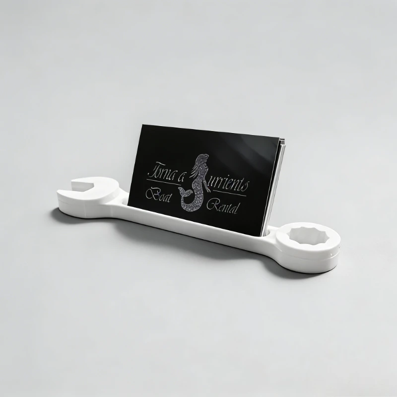 Wrench Shaped Business Card Holder, Industrial Desk Decor, Fits 90x55mm Cards, Neat Elegant Display for Business Contacts