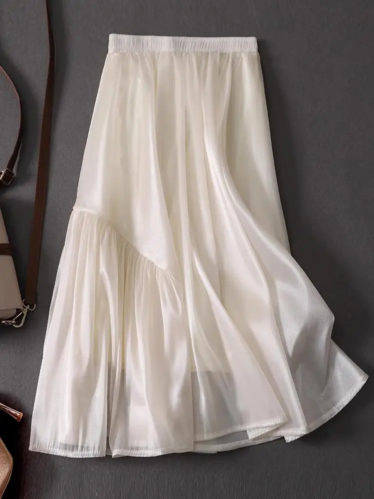 Falda plisada asimétrica elegante de cintura alta, diseño adelgazante, falda midi de estilo coreano, vestido de moda para la temporada de verano