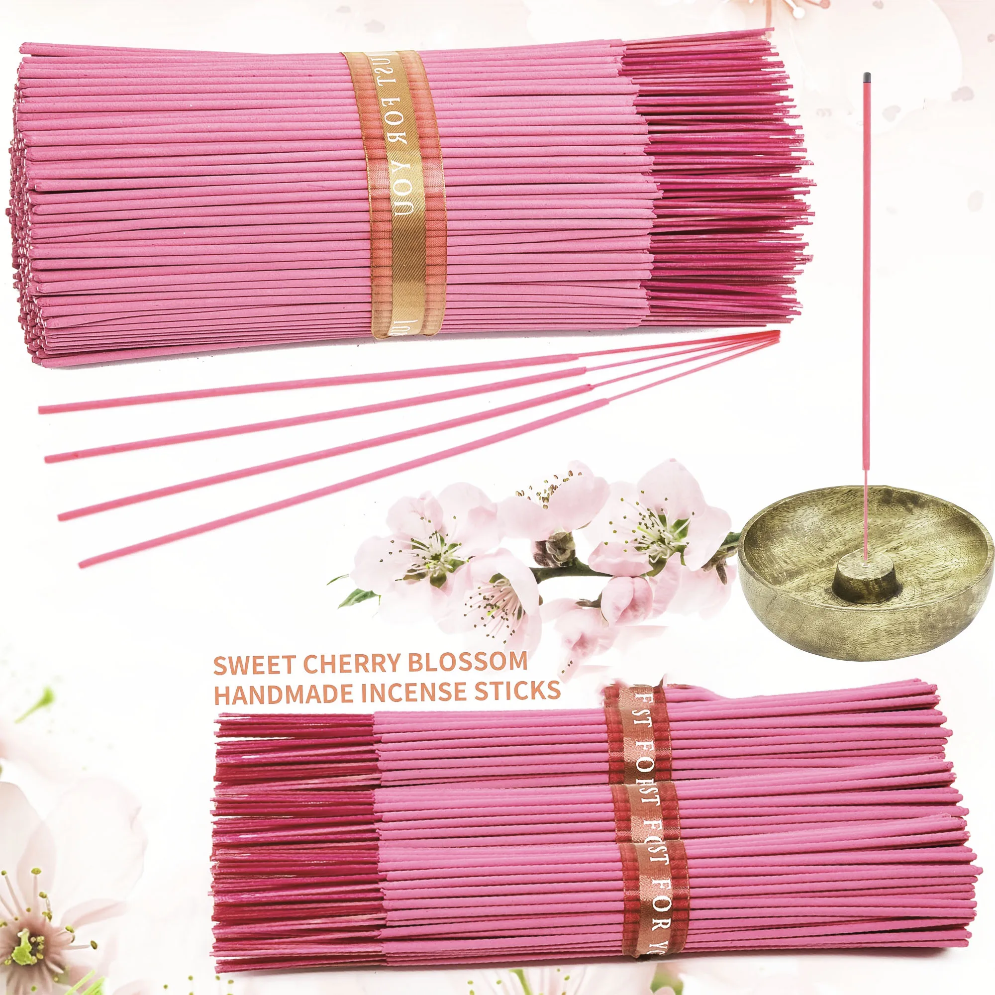 Natural Sweet Cherry Blossom Scented Sticks | Handmade Rolled Cherry Blossom Incense| 25.5cm | Lasting Floral Scent,