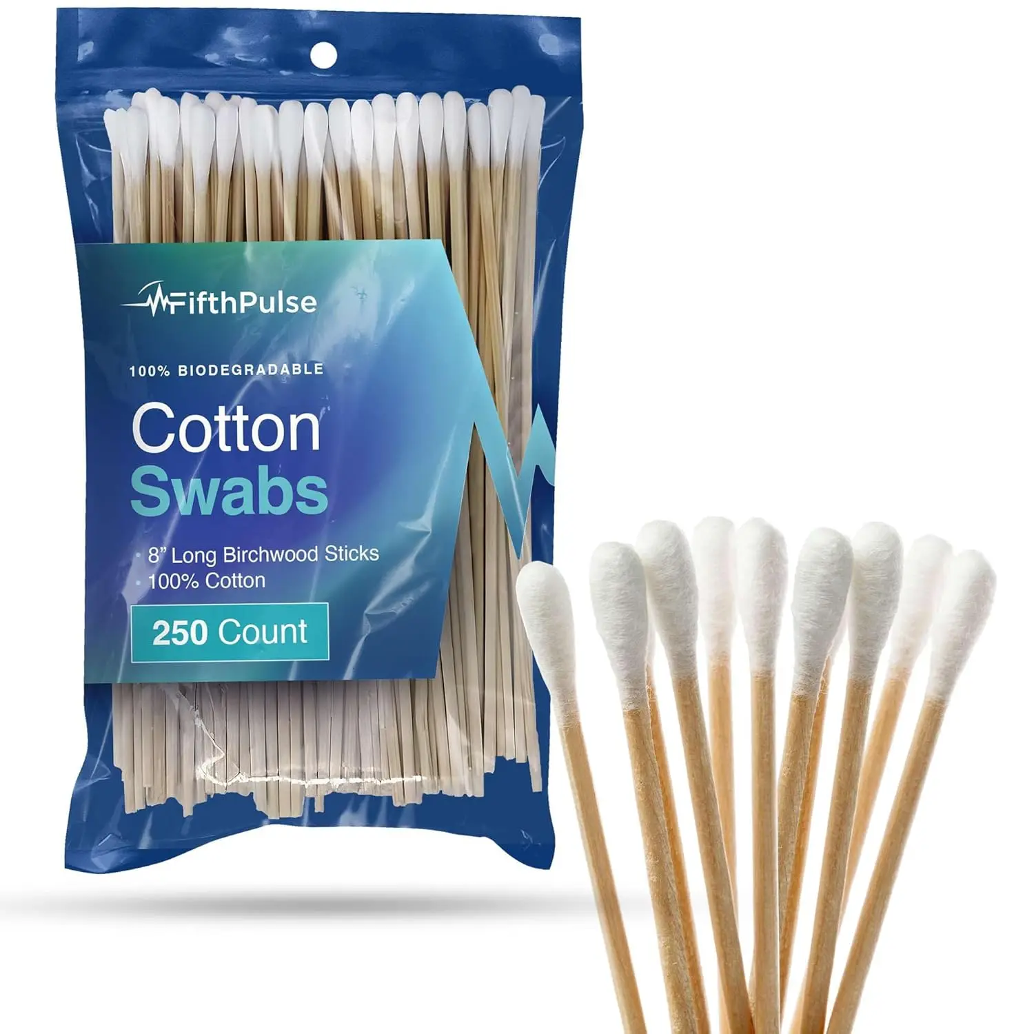 

50 Biodegradable Long Cotton Swabs 8 Inch - Birchwood Handle, Lint-Free, Eco-Friendly