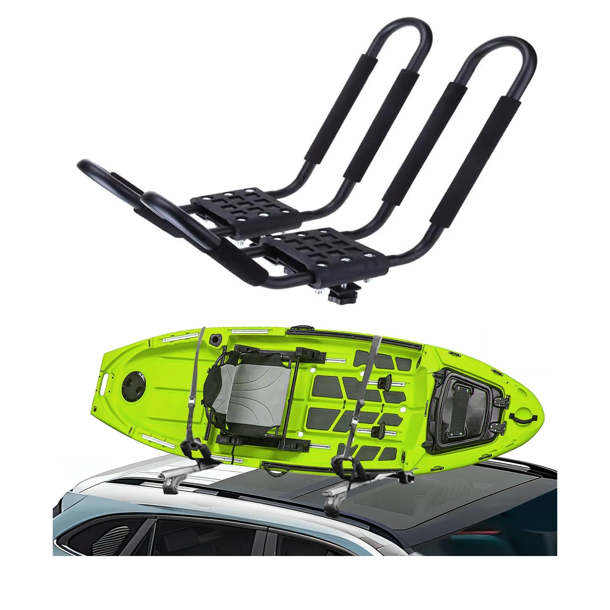 

Универсальный J-образный багажник для каяков на крышу автомобиля, комплект из 2-х усиленных кронштейнов для перевозки каяков – крепление на поперечины для легковых автомобилей, внедорожников и грузовиков