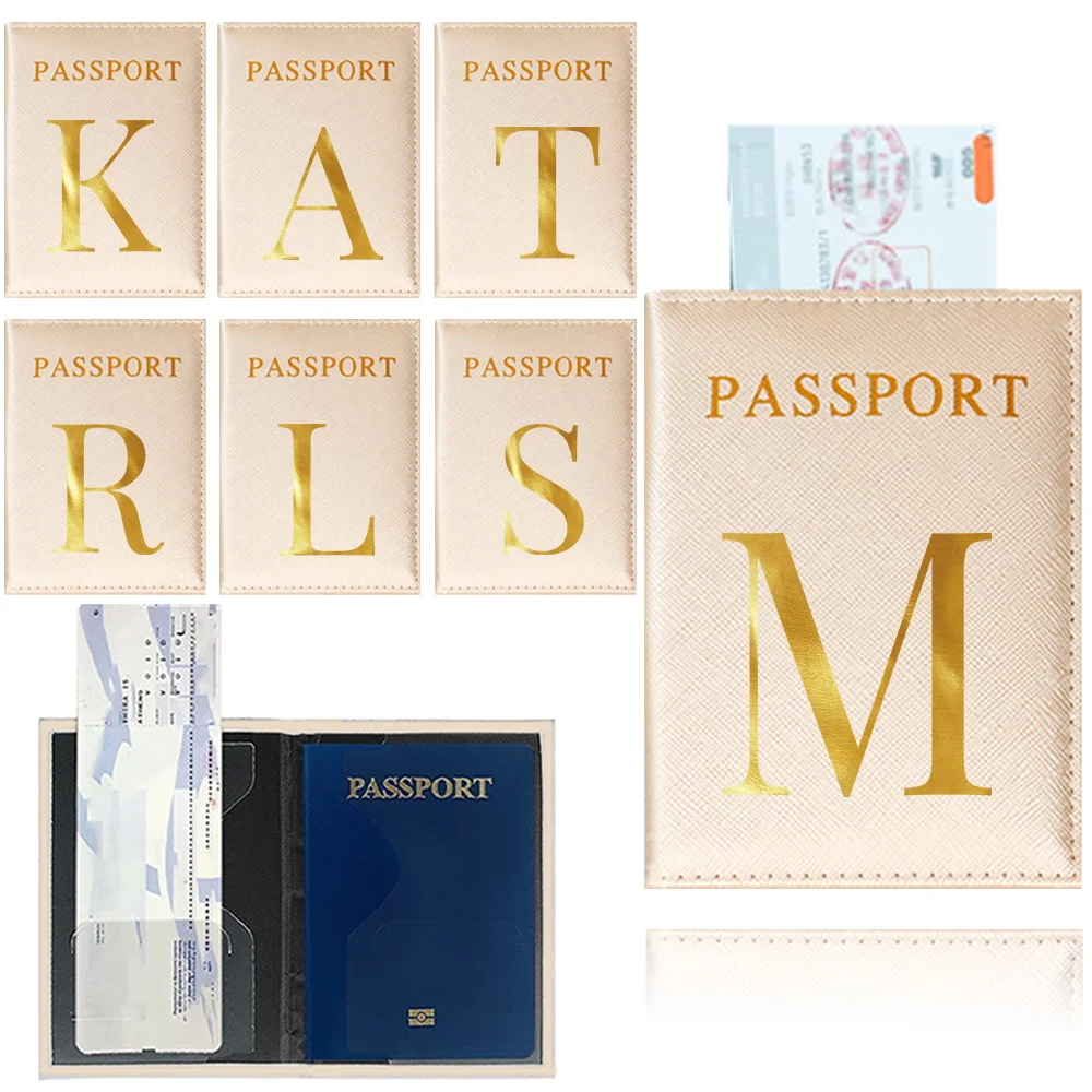 

Travel Document Bag Passport Protective Case Simple Letter Series Couple Protective Holder PU Travel Passport Cover