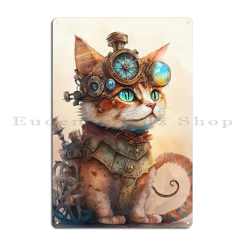 Steampunk Cat Metal Sign Club Customized Living Room Wall Decor Cinema Tin Sign Poster
