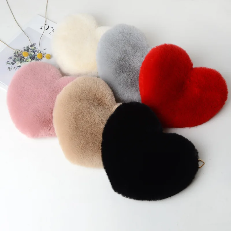 Fashion Furry Heart Shoulder Bag Women's Designer Sweetheart Crossbody Bags Sweet Pink Faux Fur Messenger Purses for Teens Girl