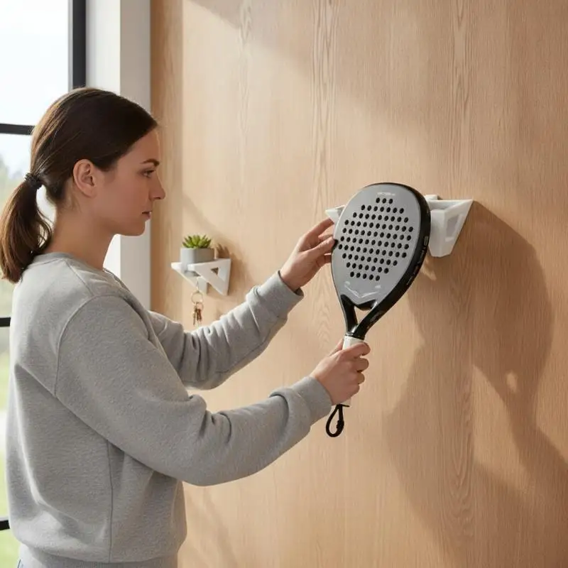 New Wall Mount Racket Storage Holder Efficient Space Saving Organizer for Tennis Badminton Garage Entryway No Drilling