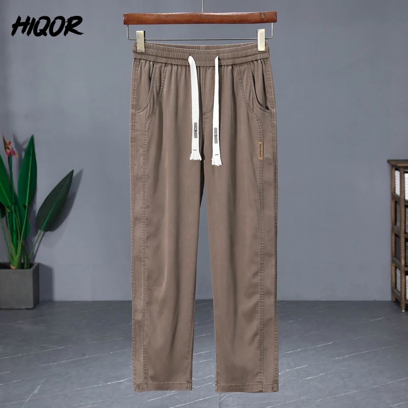 Hiqor marca roupas masculinas calças retas de seda gelo para homens verão novo em calças casuais finas homem elástico respirável sweatpants