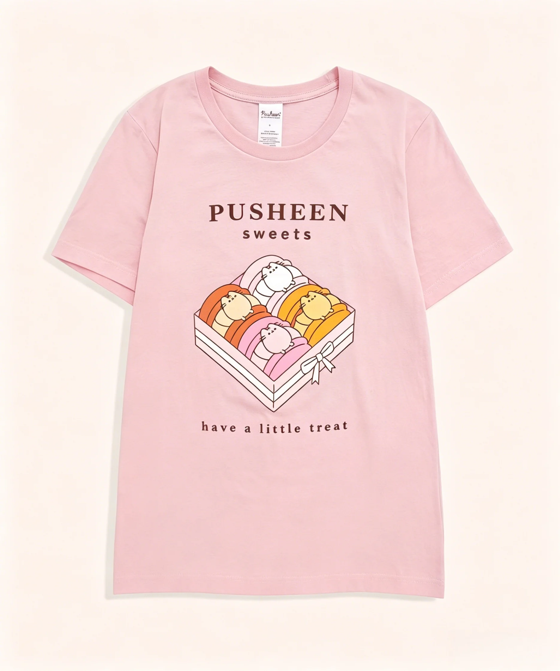 Pusheen Sweets Pure Cotton T-shirt Cute Casual Oversized Girlfriend Gift Shirt 2026 Summer Men's Women's Y2k Clothing Sweet