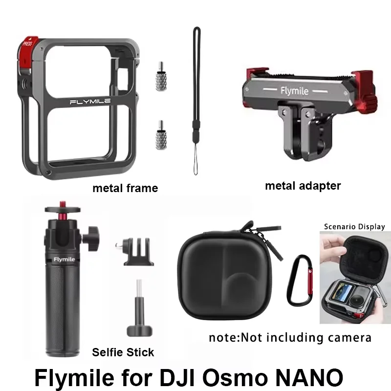 

Flymile accessories kit for DJI Osmo Nano metal rabbit cage+selfie stick+metal adapter+rabbit bag protective expansion frame