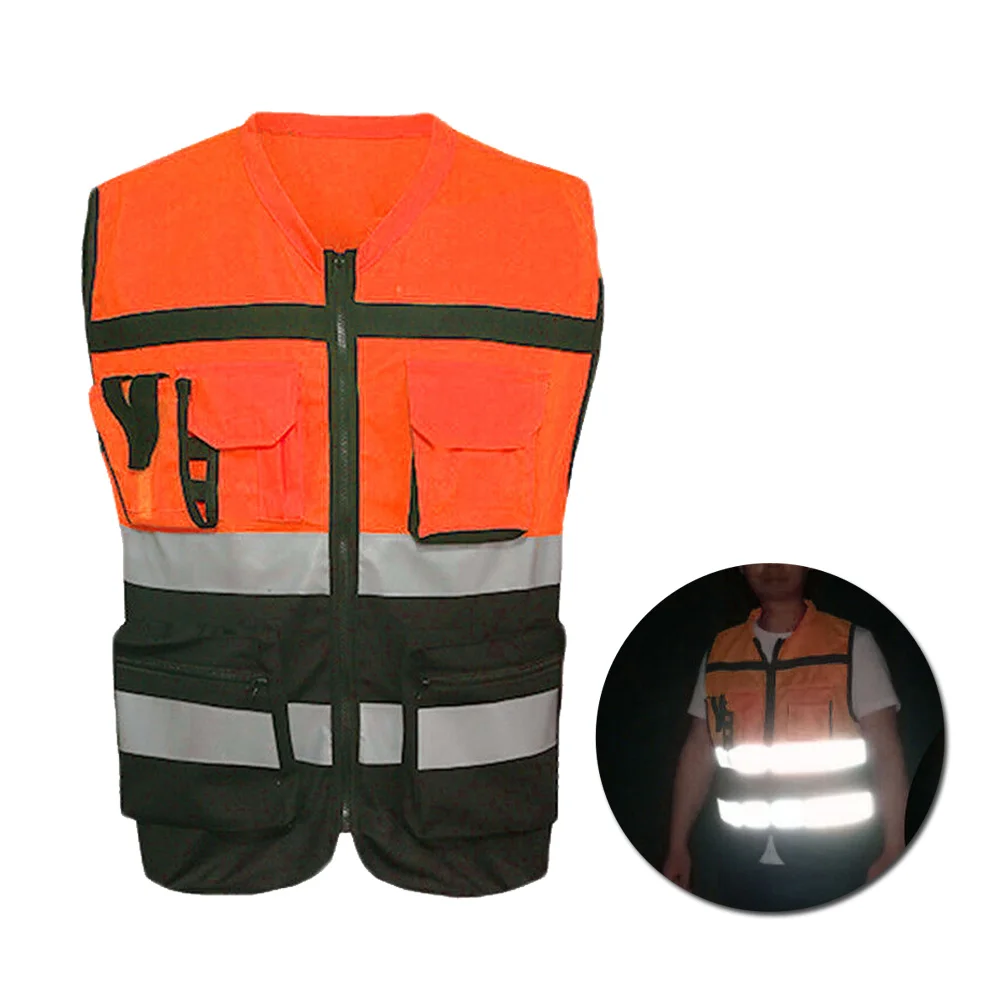 

New Men's Reflective Strip Multi-Pocket Traffic Safety Overalls Tops Sanitary Transportation Clothing Patchwork Mens Vest Jacket