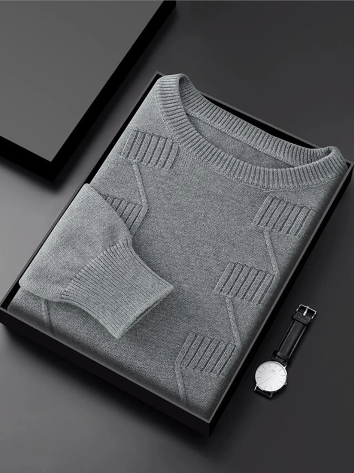 

00% Pure Cotton Thiened Winter Sweater Men's Casual round Ne Knitted irt Slimming Loose Fit Home Wear Long Sve Busi...