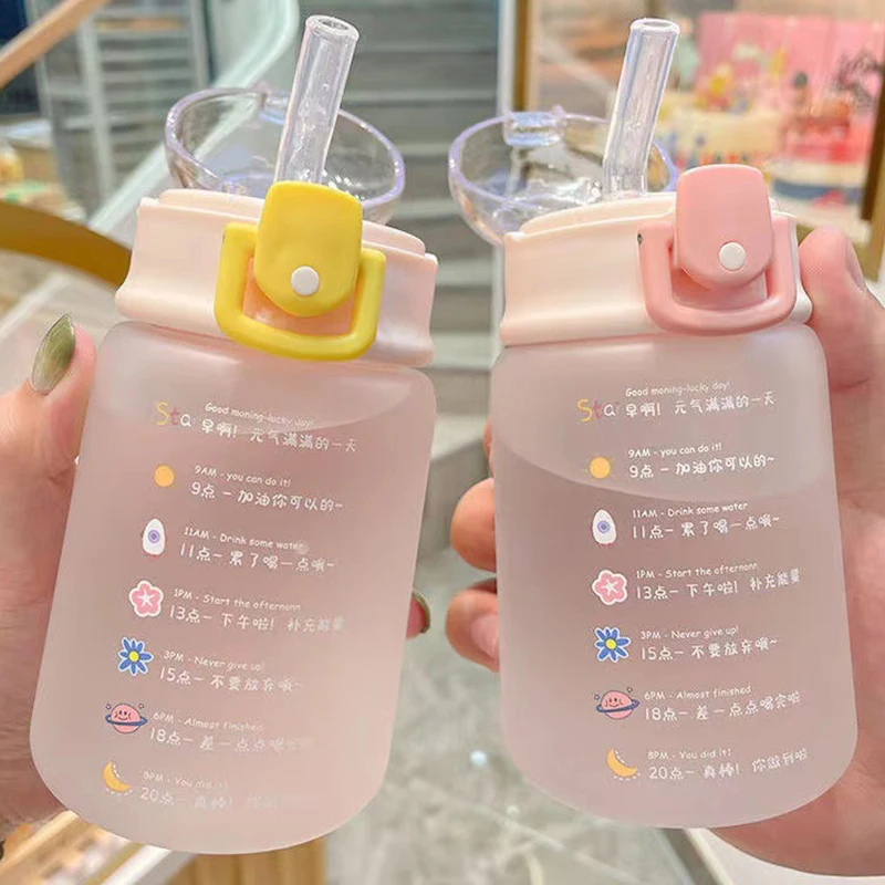 500Ml Water Bottle with Straw Cute Simple Plastic Cup Transparent Anti-Drop Heat-Resistant Cup for Women