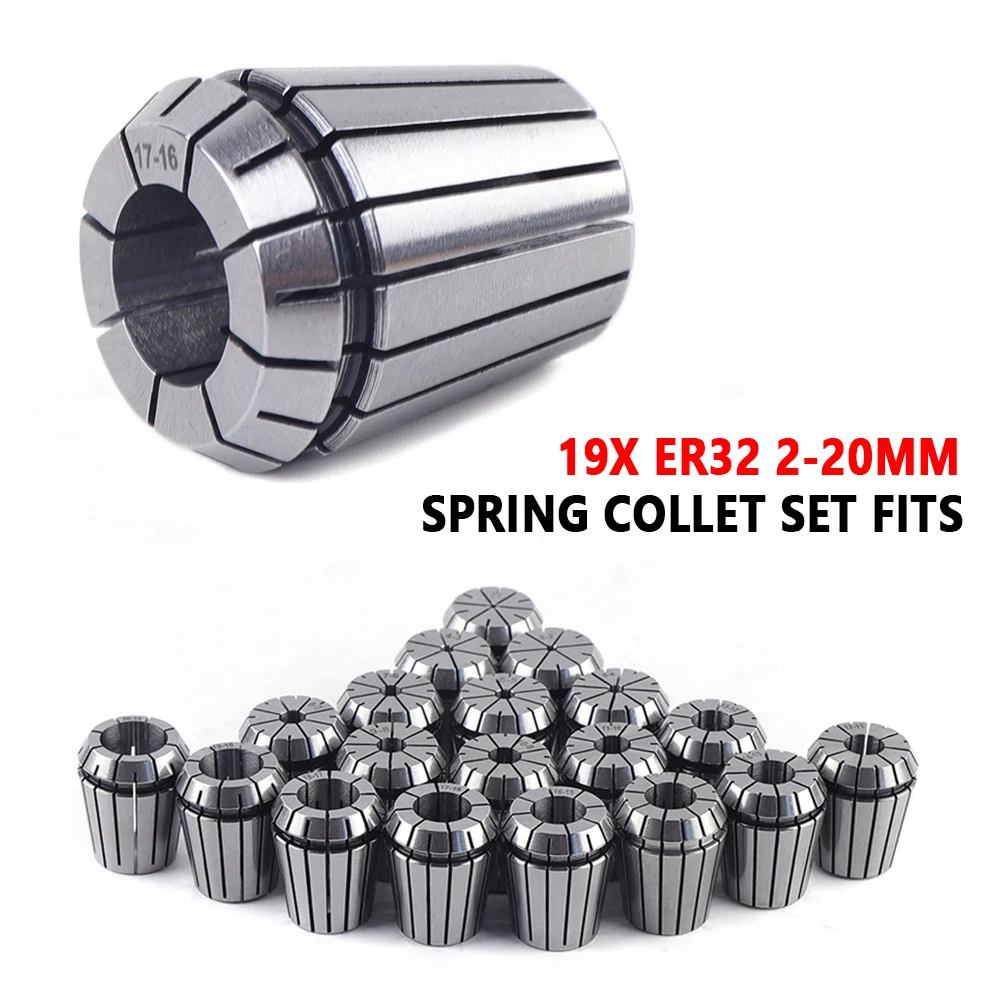 Primavera Collet Set para Fresadora CNC, Ferramenta de Gravação Torno, 19x, ER32, 2-20mm