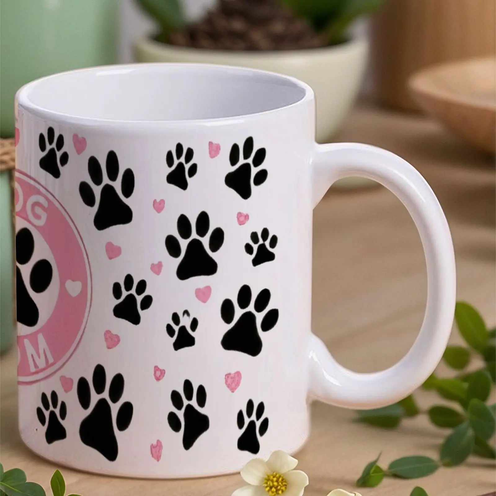 

A Dog Mom With Paw Prints And Hearts Ceramic Mug, 11oz Custom Mug for Men