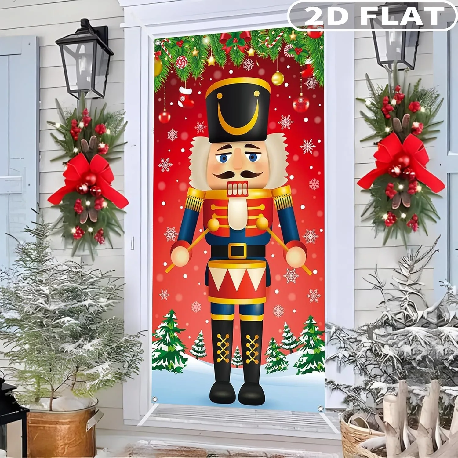 

1pc 2D FLAT Christmas Nutcracker, Christmas Festive Decorations, Xmaxs Door Banner Decor Merry Christmas Door Cover 71x35inch