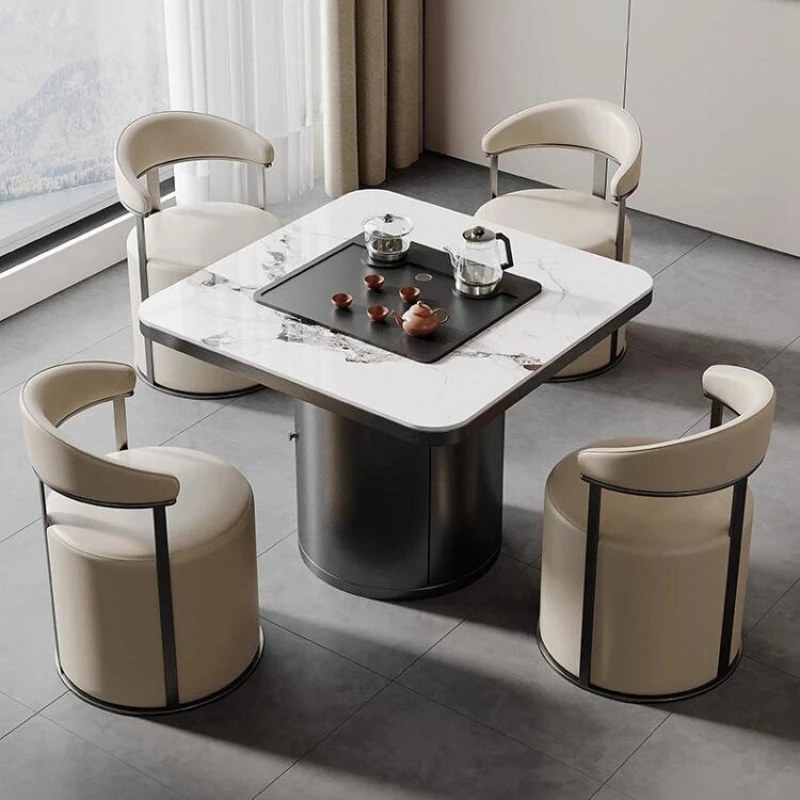 

Rock slab table and chair combination small tea table household tea brewing tea table light luxury simple small apartment