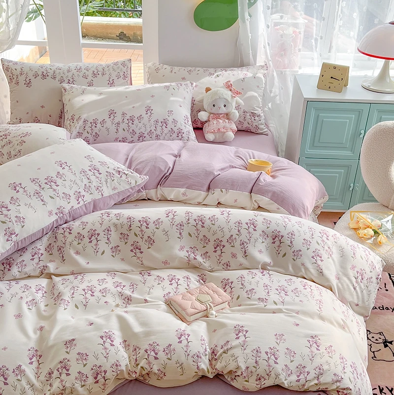 Juegos de ropa de cama de algodón lavado, juego de funda nórdica y sábanas con funda de almohada, juego de ropa de cama para cama Queen/King, edredones de cama