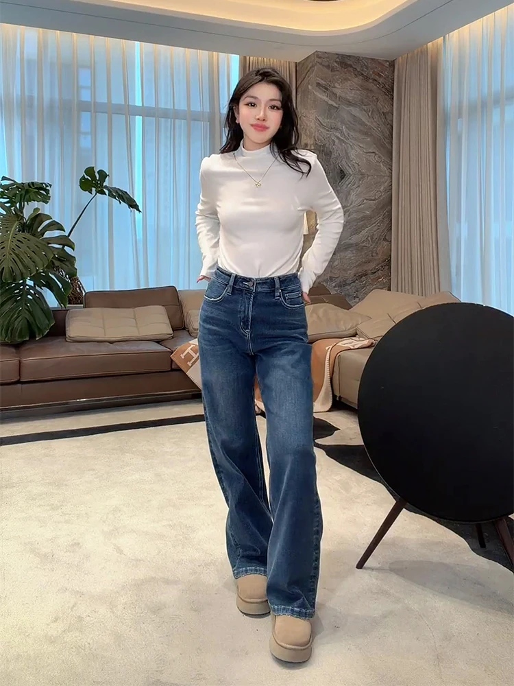 

Свободная повседневная модная футболка с высоким воротником для женщин, базовый слой для весны, универсальная свободная футболка ME Brand